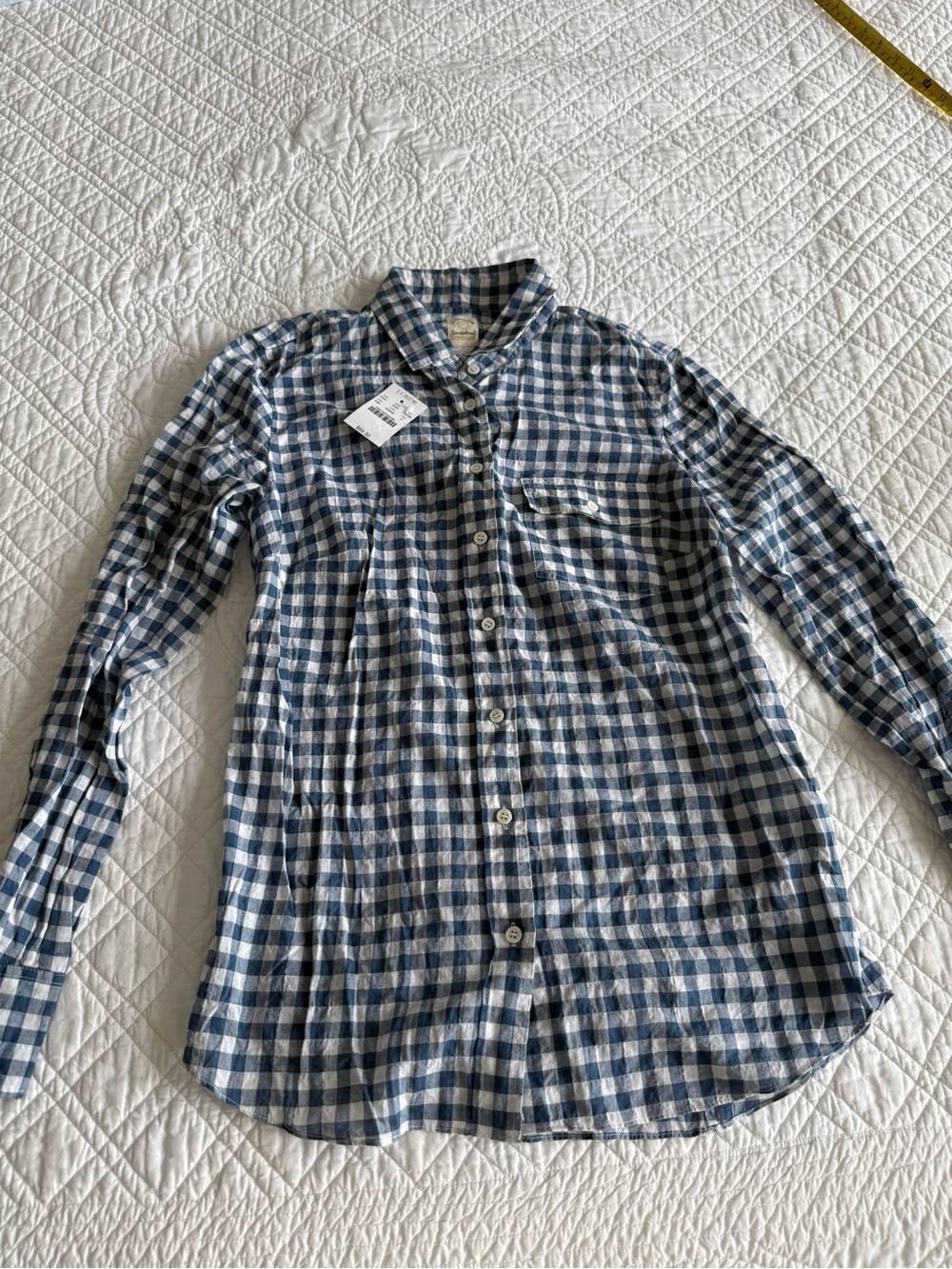 J. Crew Blue and White Gingham Seersucker Button-Down long Sleeve Shirt